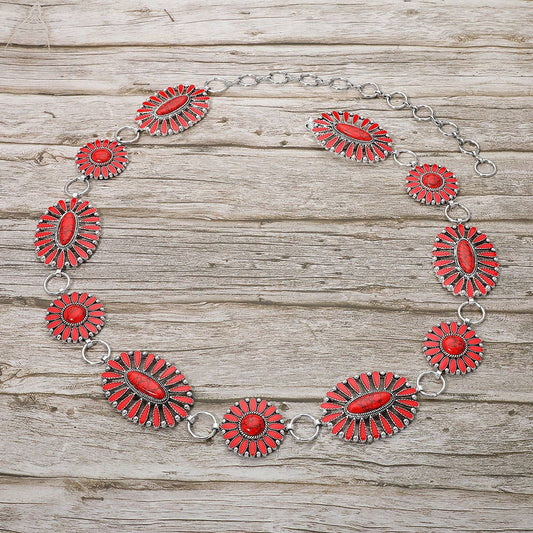 Oval Round Stone Concho Chain Belt
