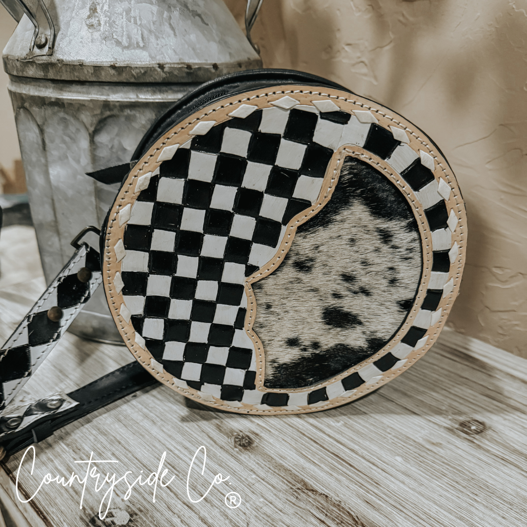 Emery Checkered &amp; Cowhide Canteen Purse