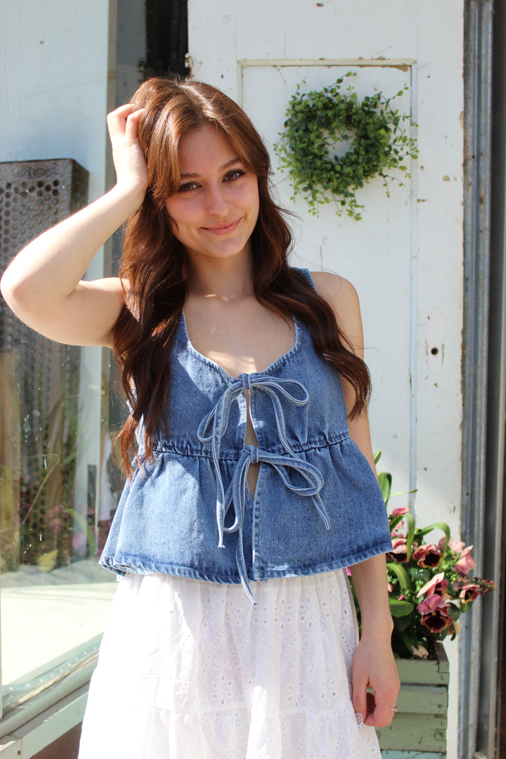 Ruffled Hem Denim Top
