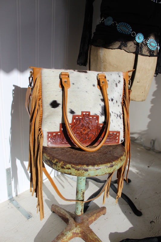 Cowhide Leather Fringe Tote Bag