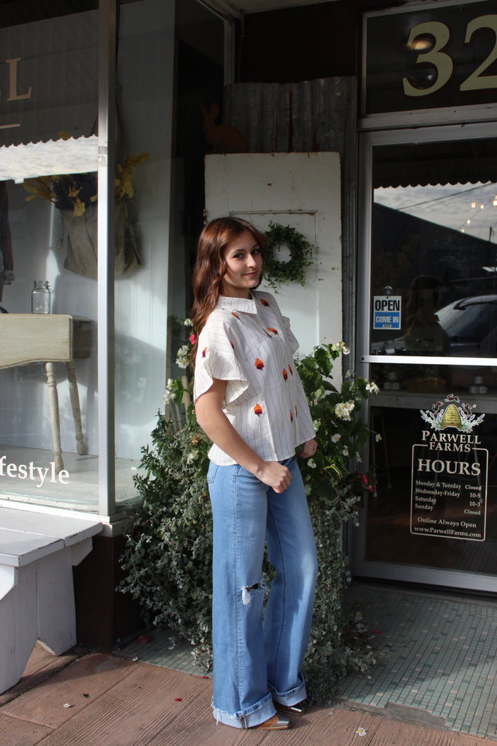 Adrian Stripe Embroidered Top