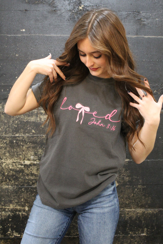 Loved John 3:16 Embroidery Tee