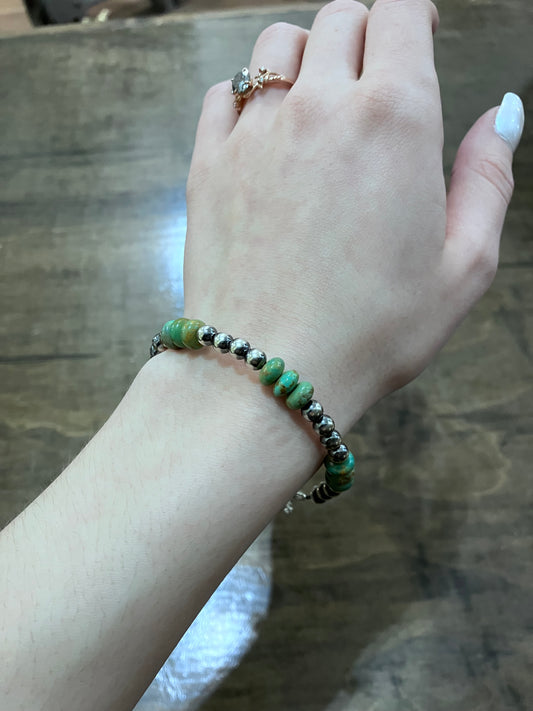 Turquoise Rondelle + Sterling Silver Bracelet