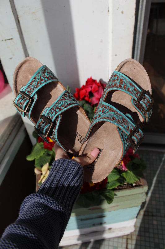 Falling Feathers Hand-tooled Sandals