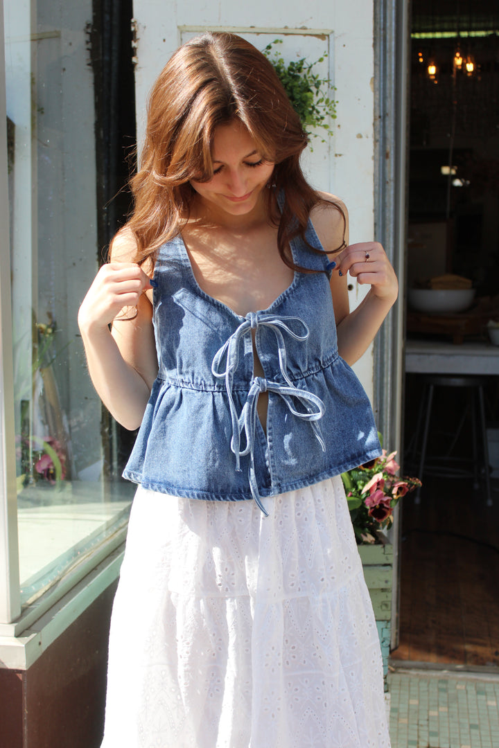 Ruffled Hem Denim Top