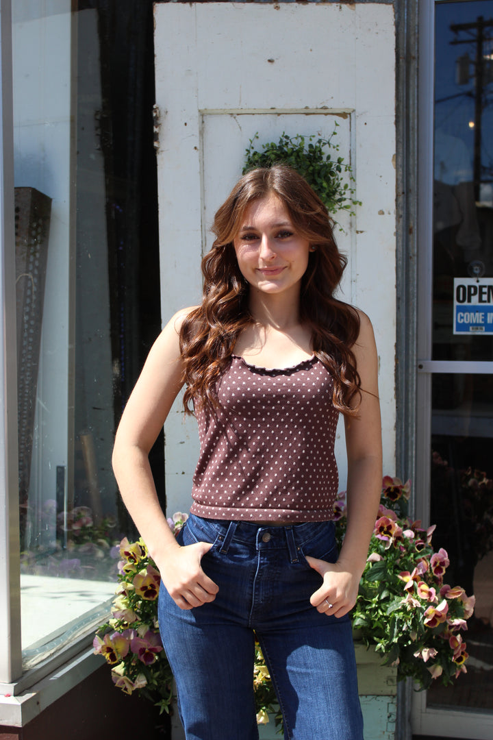 Polka Dot Edge Tank - French Roast