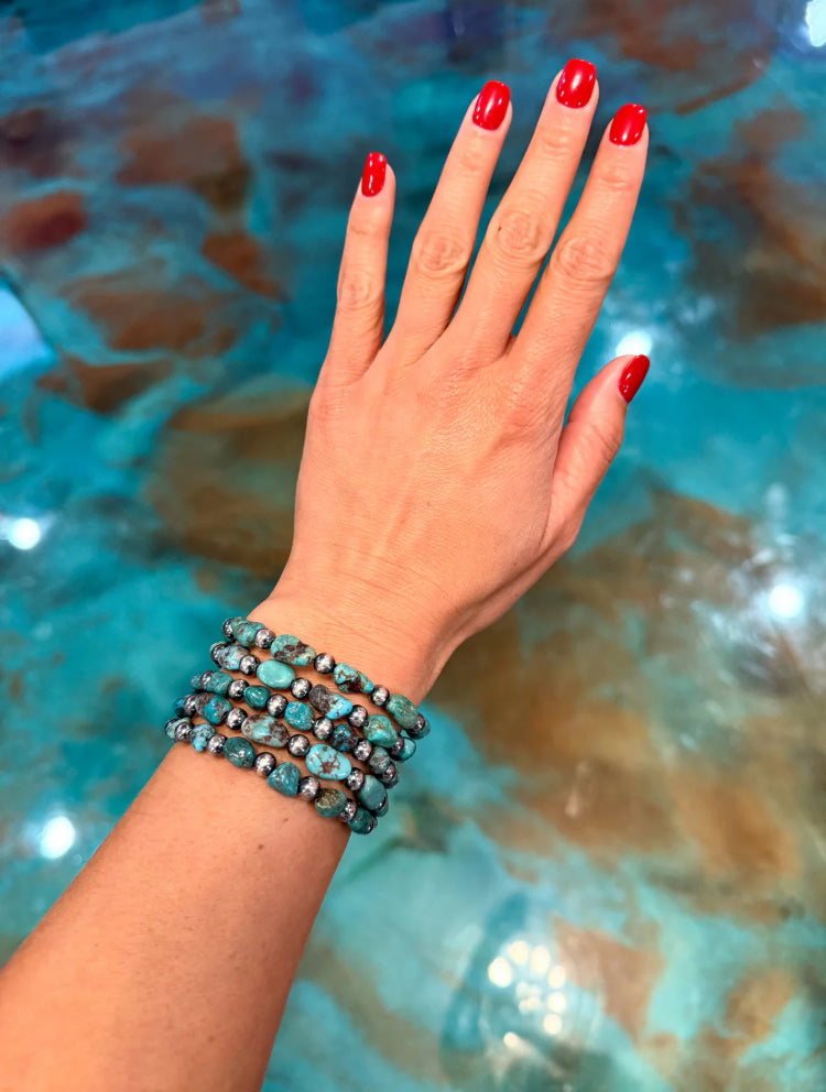 Sterling Silver &amp; Blue Turquoise Nugget Bracelet