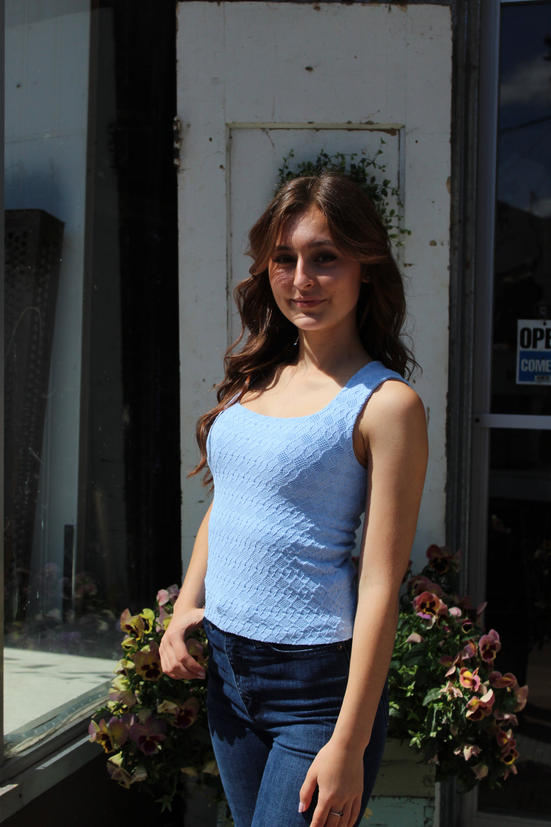 Lace Textured Top - Serene Blue
