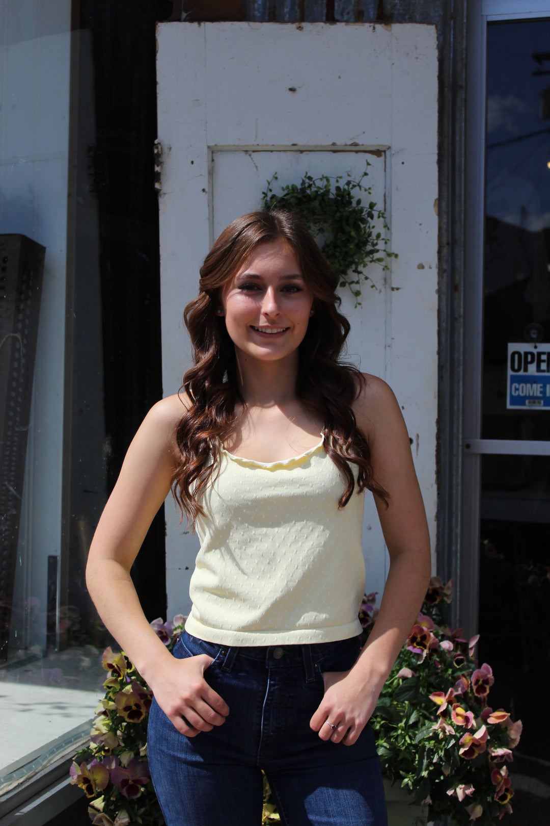 Polka Dot Edge Tank - Pale Banana