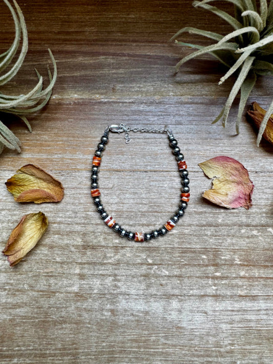 Orange Spiny + Sterling Silver Bracelet