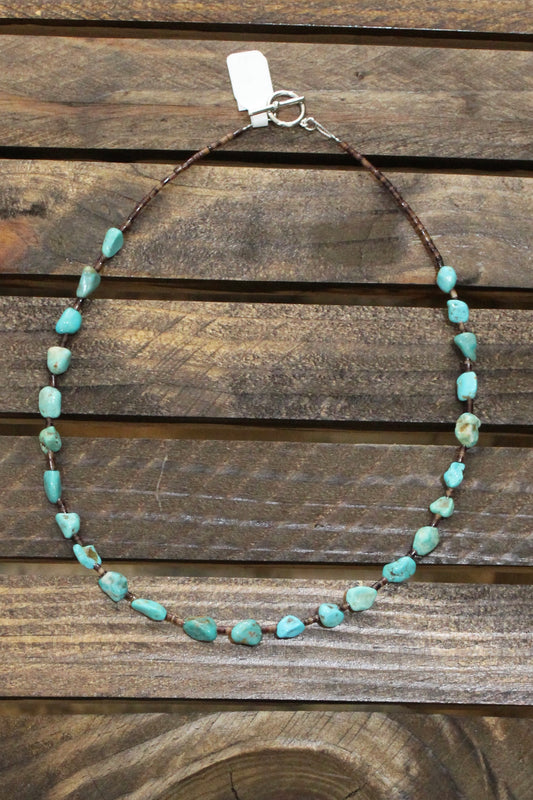 19" Turquoise and Shell Necklace – Bright Natural Stones