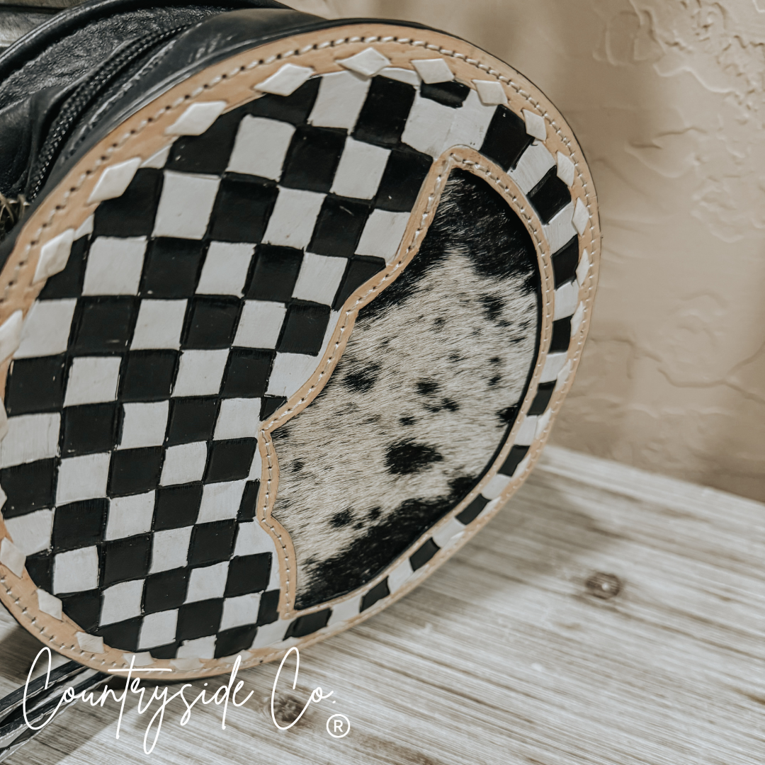 Emery Checkered &amp; Cowhide Canteen Purse