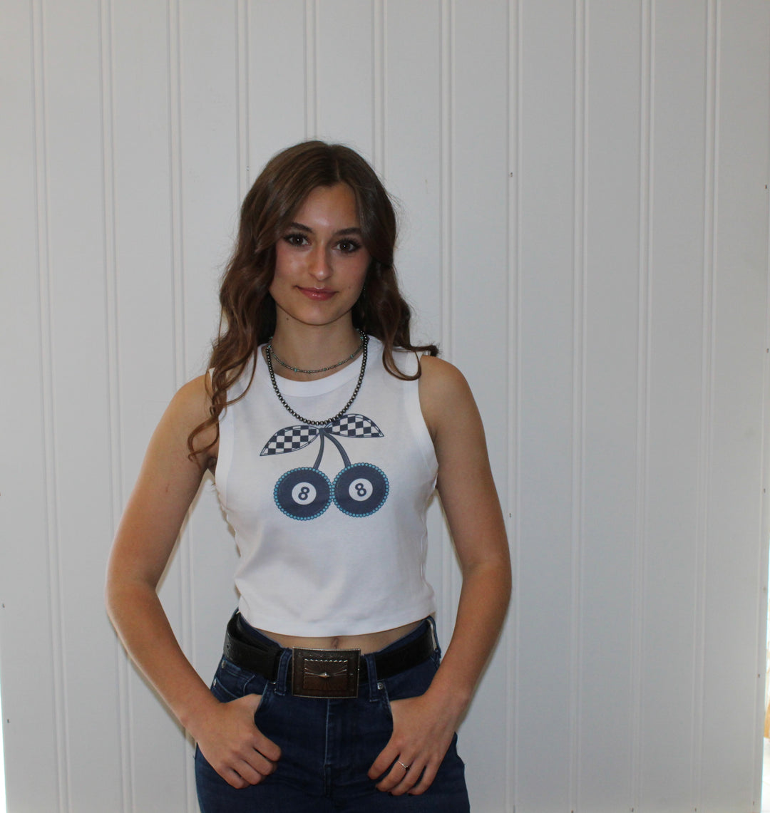 8 Ball Cherries Cropped Tank