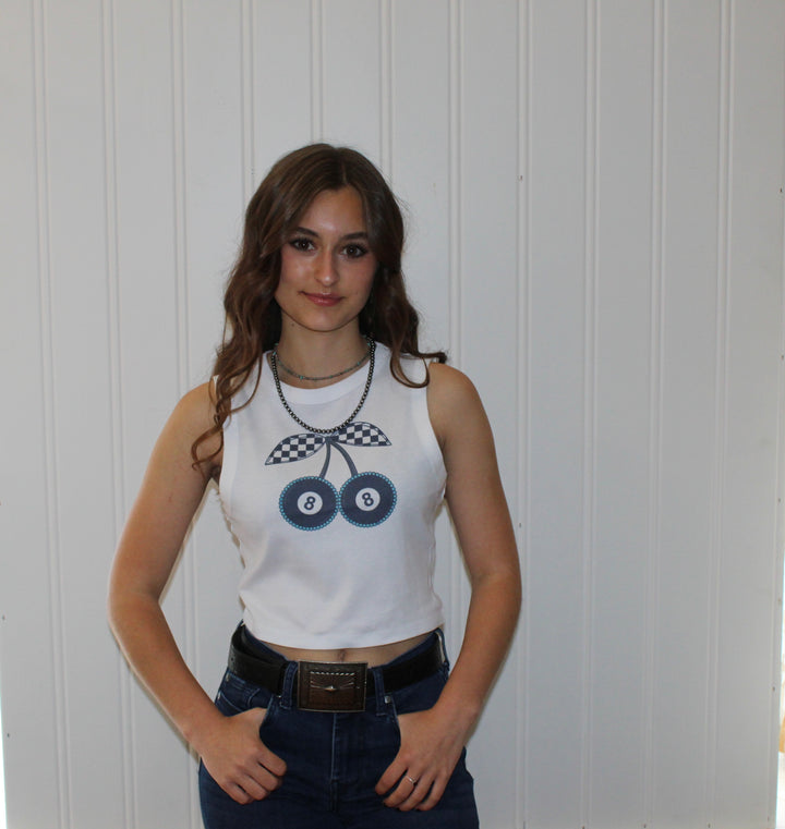 8 Ball Cherries Cropped Tank