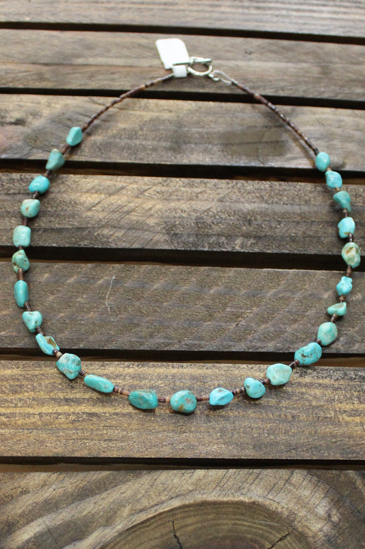 19" Turquoise and Shell Necklace – Bright Natural Stones