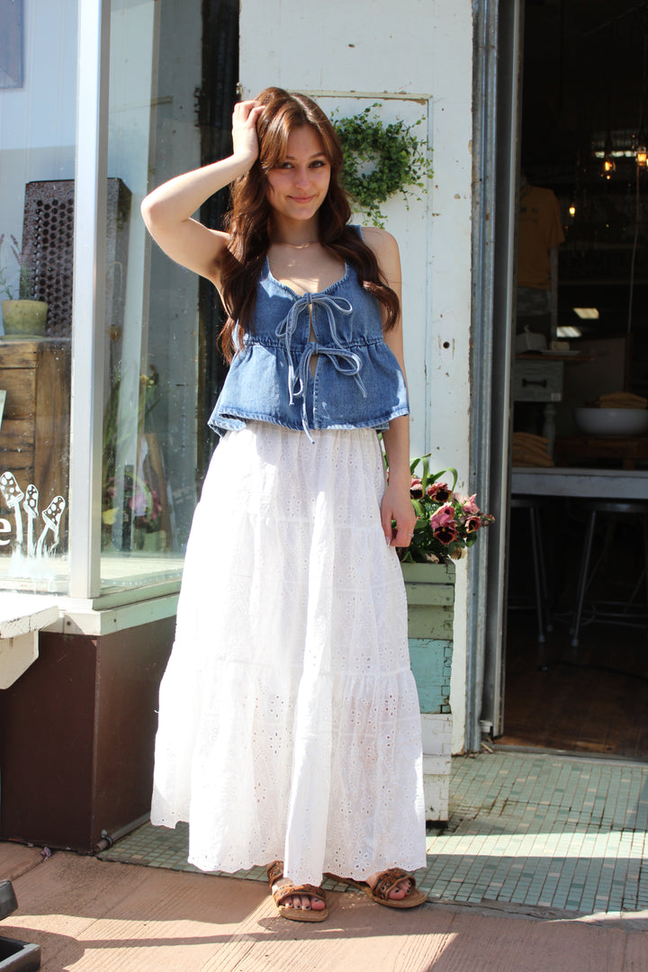 Ruffled Hem Denim Top