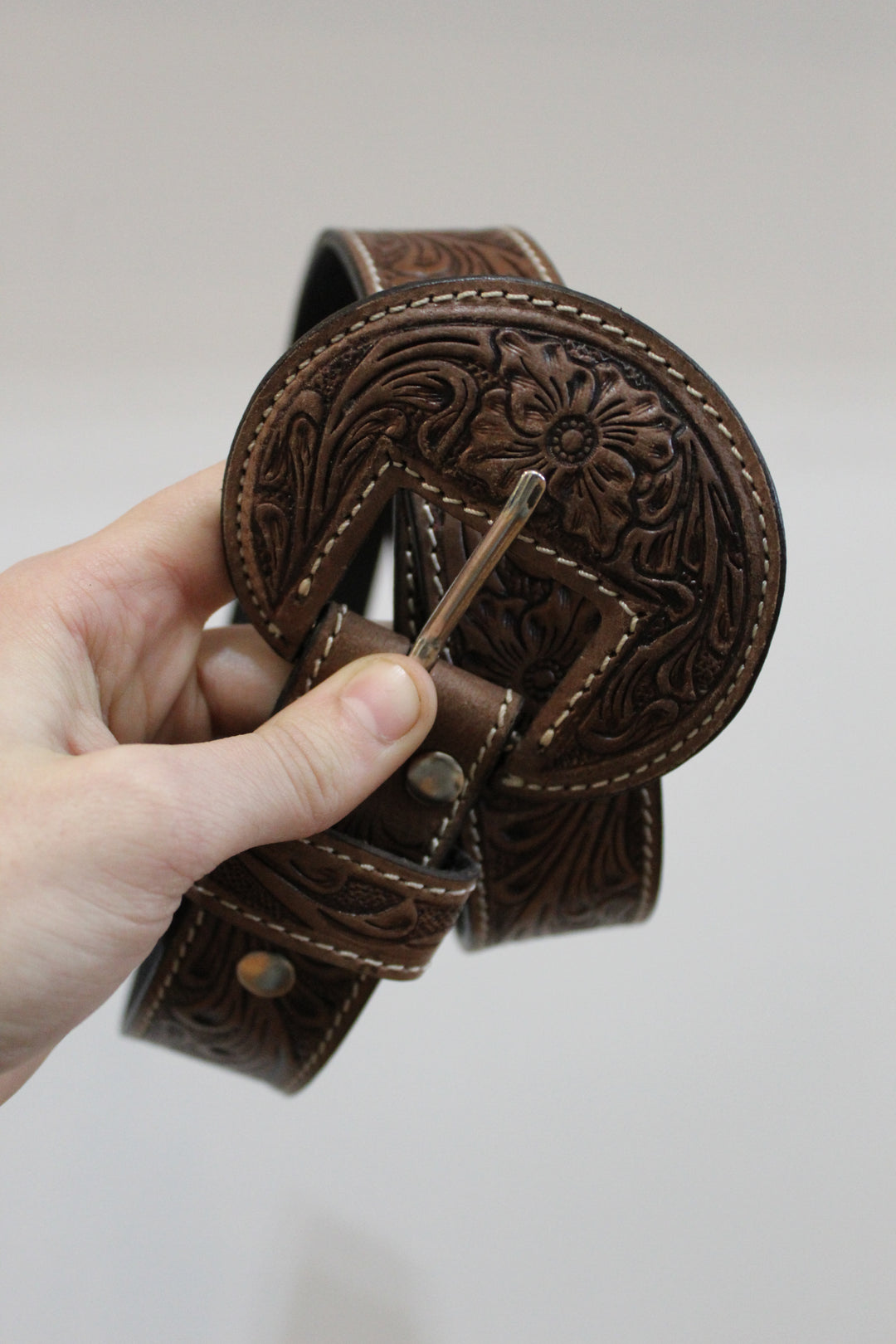 Lariat Hand-tooled Leather Belt