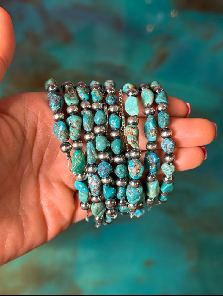 Sterling Silver &amp; Blue Turquoise Nugget Bracelet