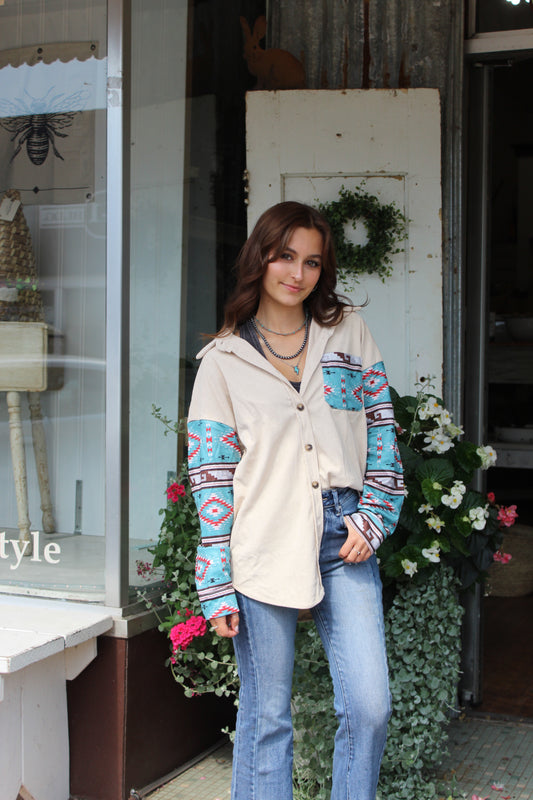 Ethnic Aztec Patchwork Corduroy Jacket