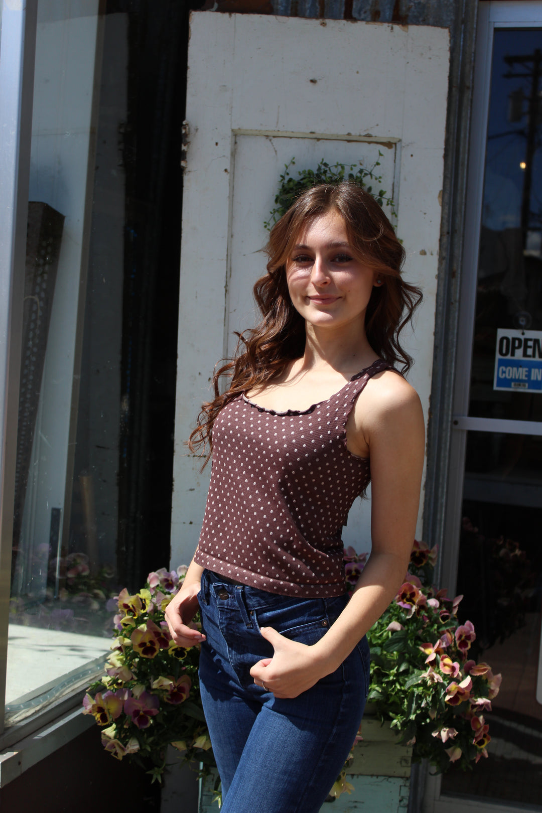 Polka Dot Edge Tank - French Roast