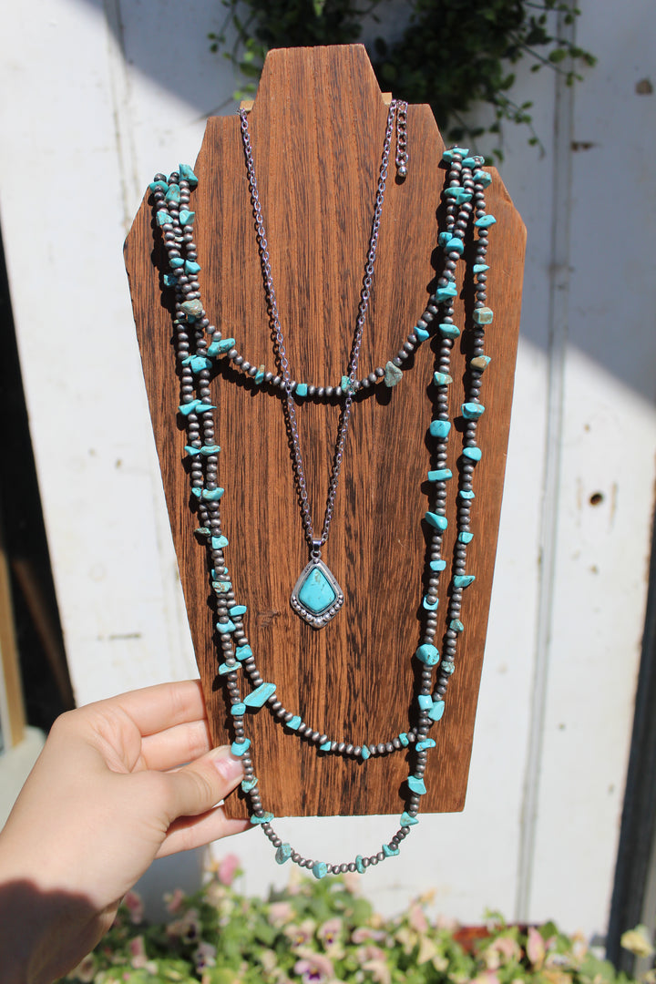 Western Turquoise Triple Strand Necklace
