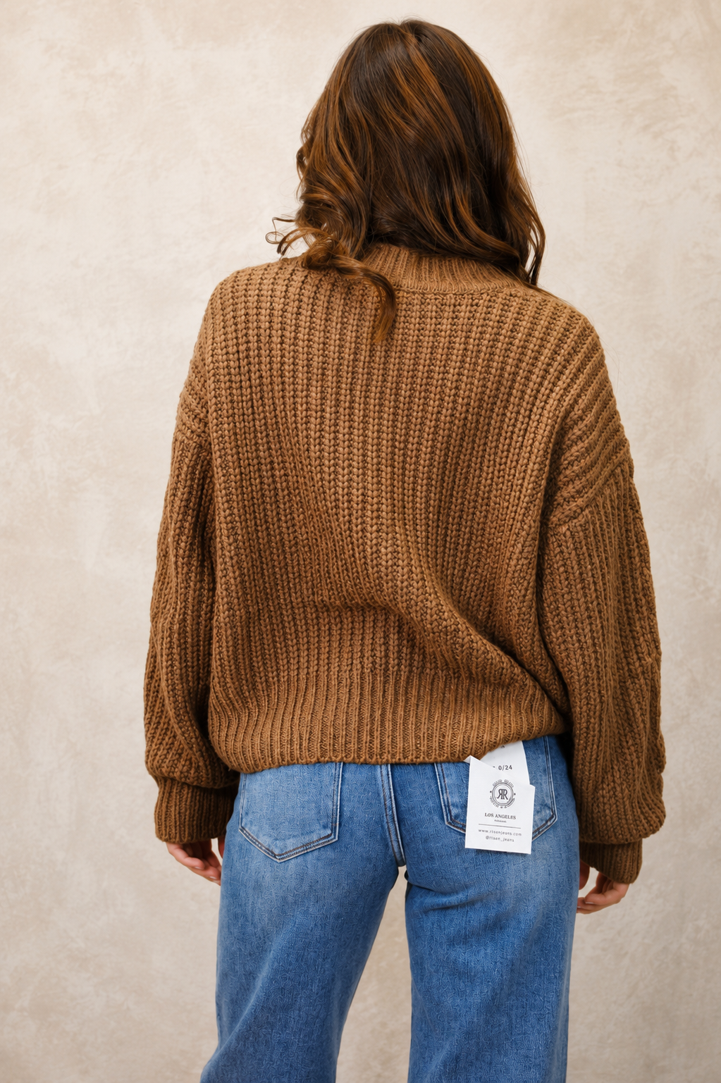 Brown Textured Cable Knit Sweater