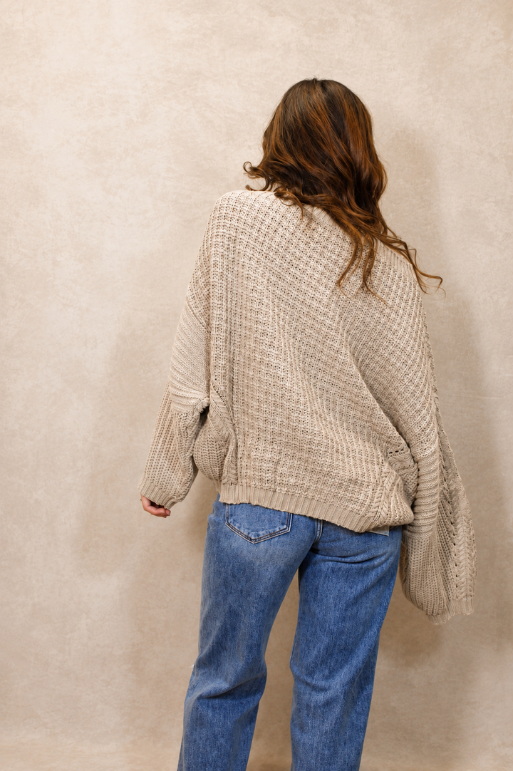 Waffle Knit Oversized Sweater - Camel