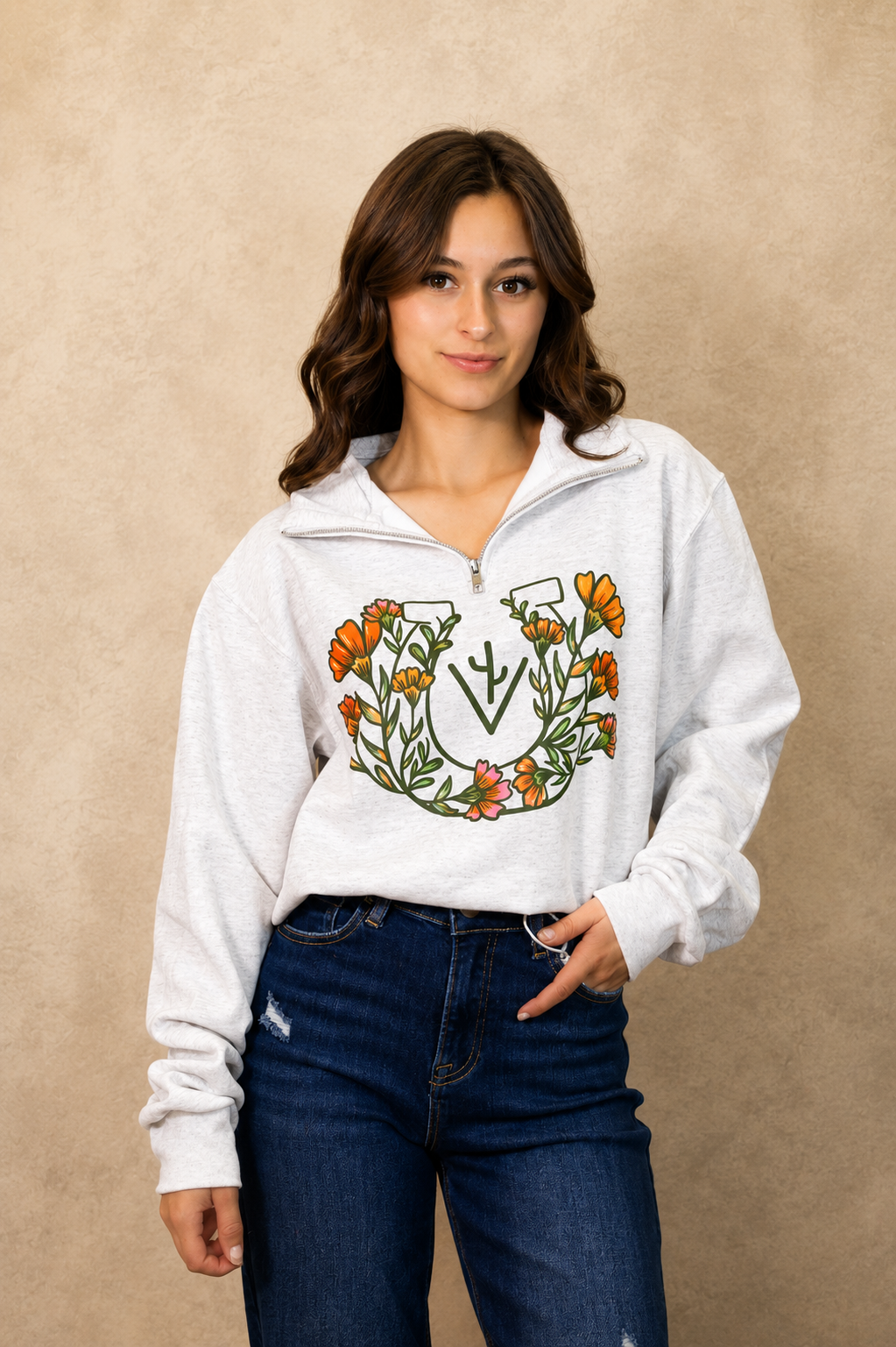 Flowered Horse Shoe - 1/4 Zip