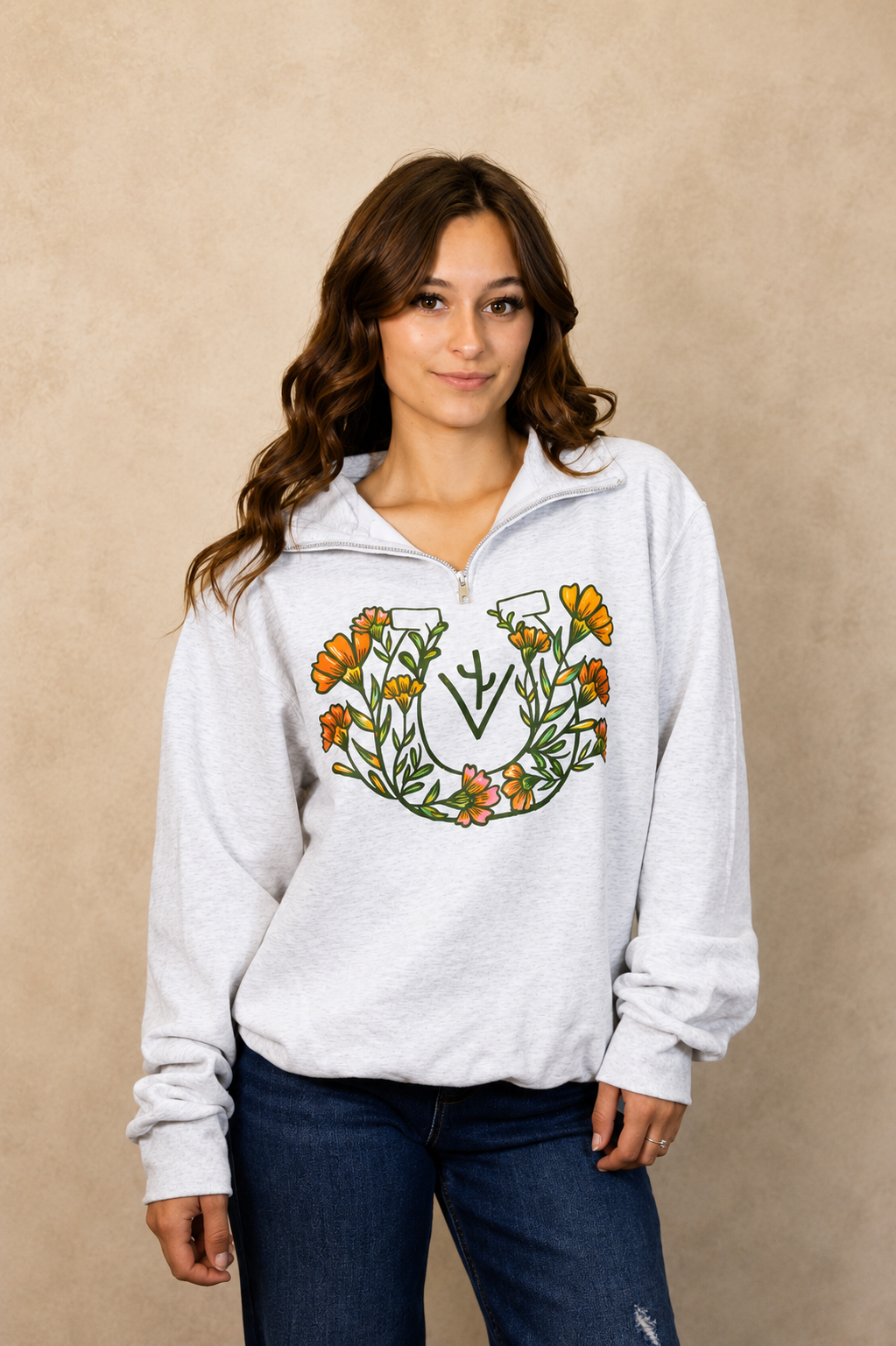 Flowered Horse Shoe - 1/4 Zip