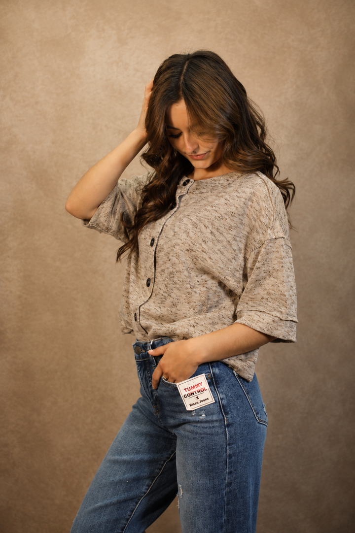 Marled Raw Edge Top