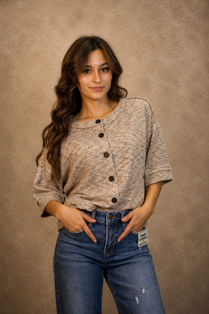 Marled Raw Edge Top