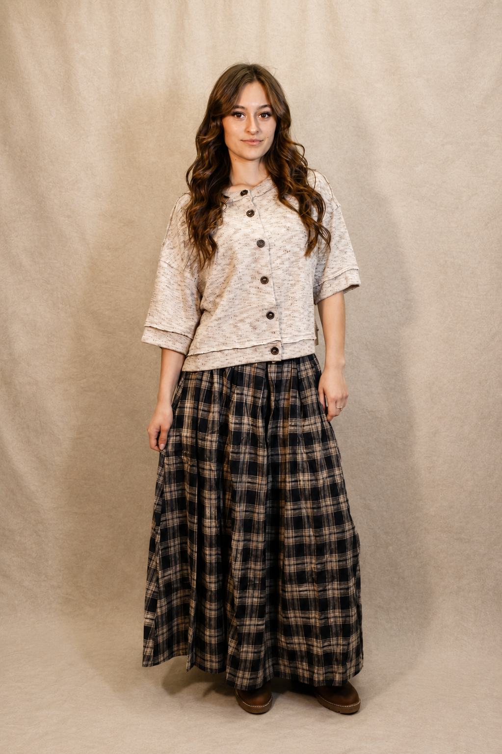 Plaid Pleated Midi Skirt