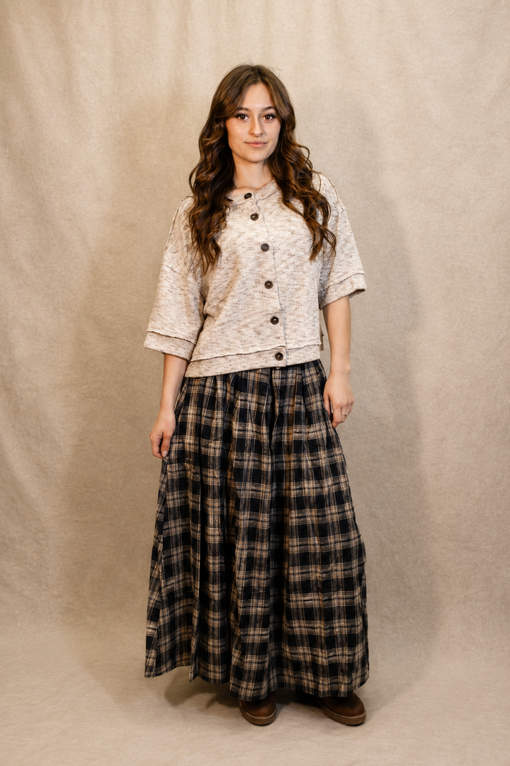 Plaid Pleated Midi Skirt