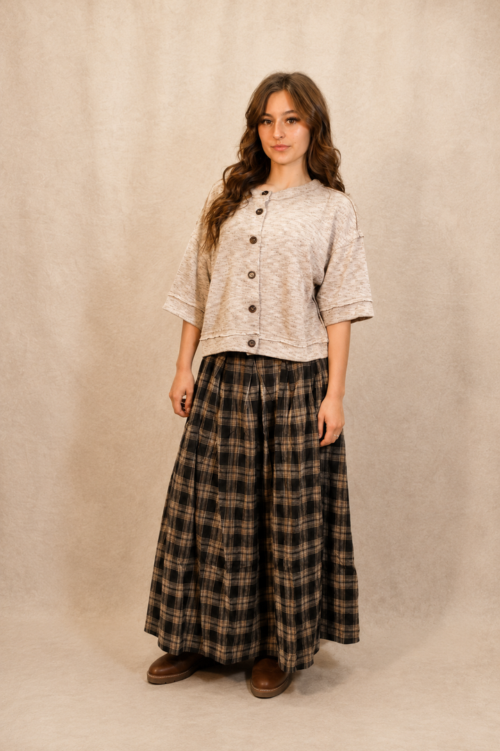 Plaid Pleated Midi Skirt