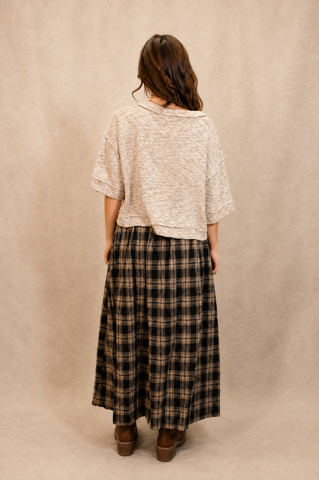 Plaid Pleated Midi Skirt