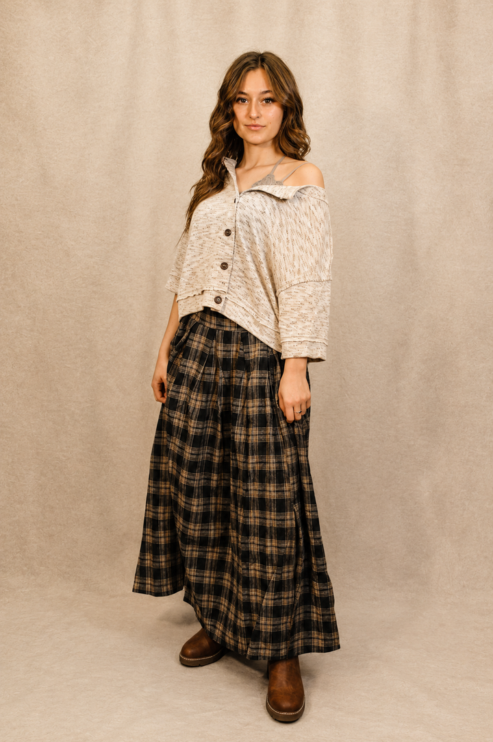 Plaid Pleated Midi Skirt