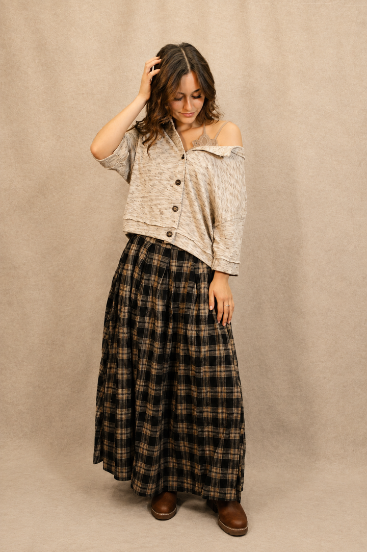 Plaid Pleated Midi Skirt