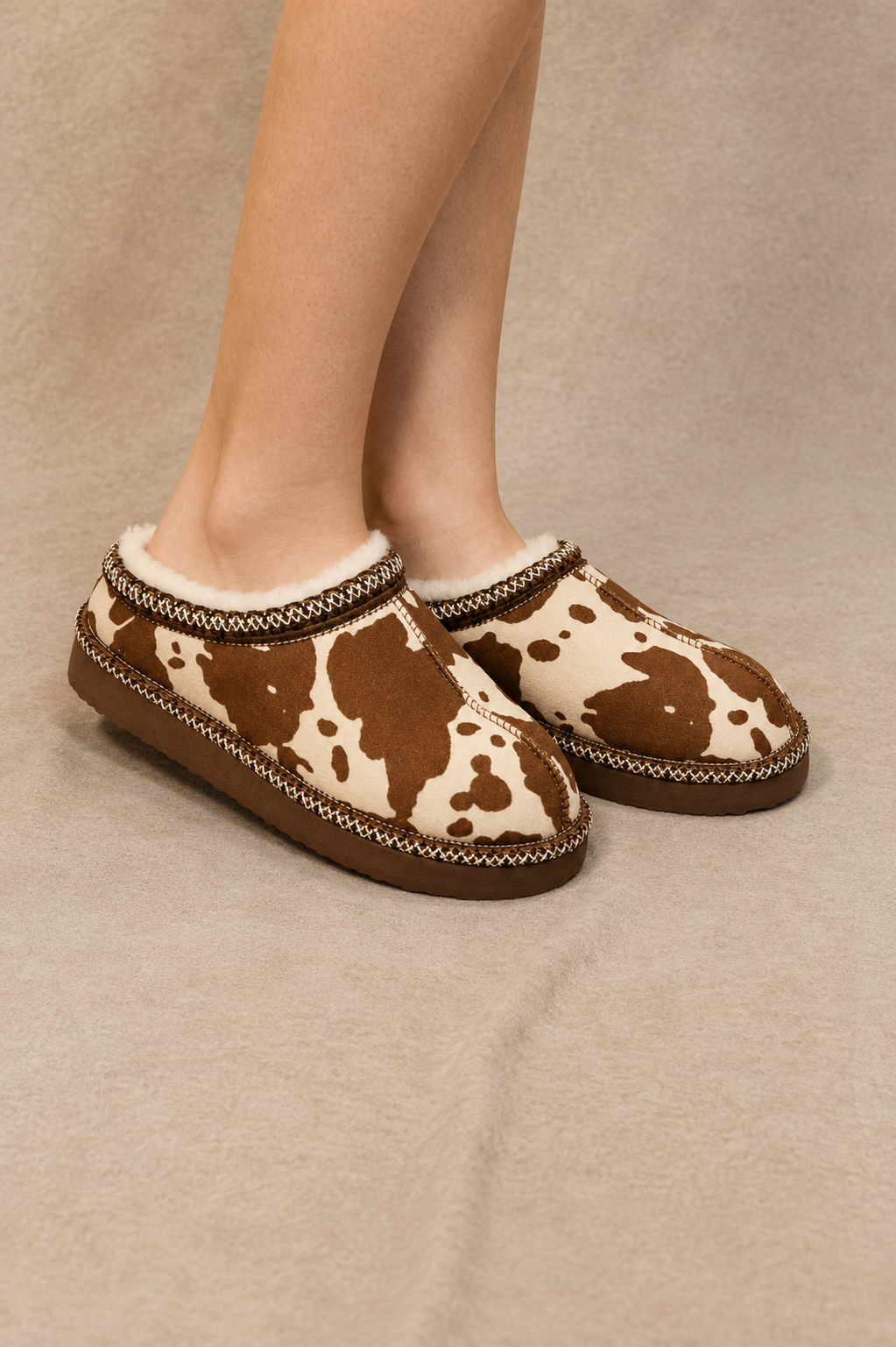 Georgina Cow Print Slippers