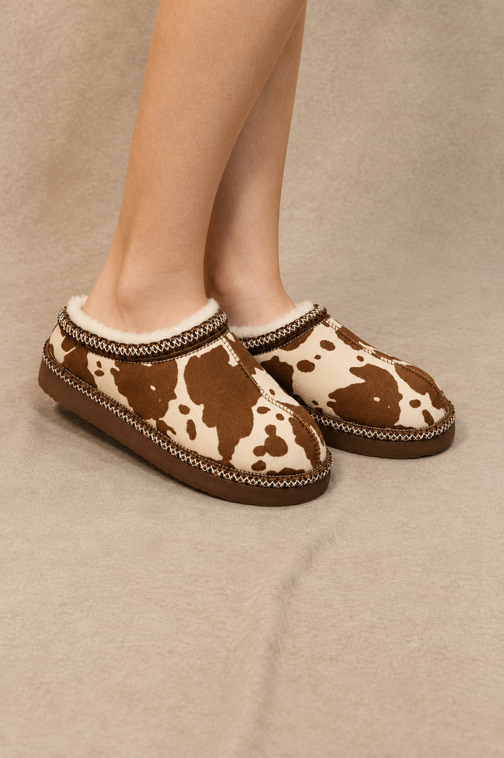 Georgina Cow Print Slippers