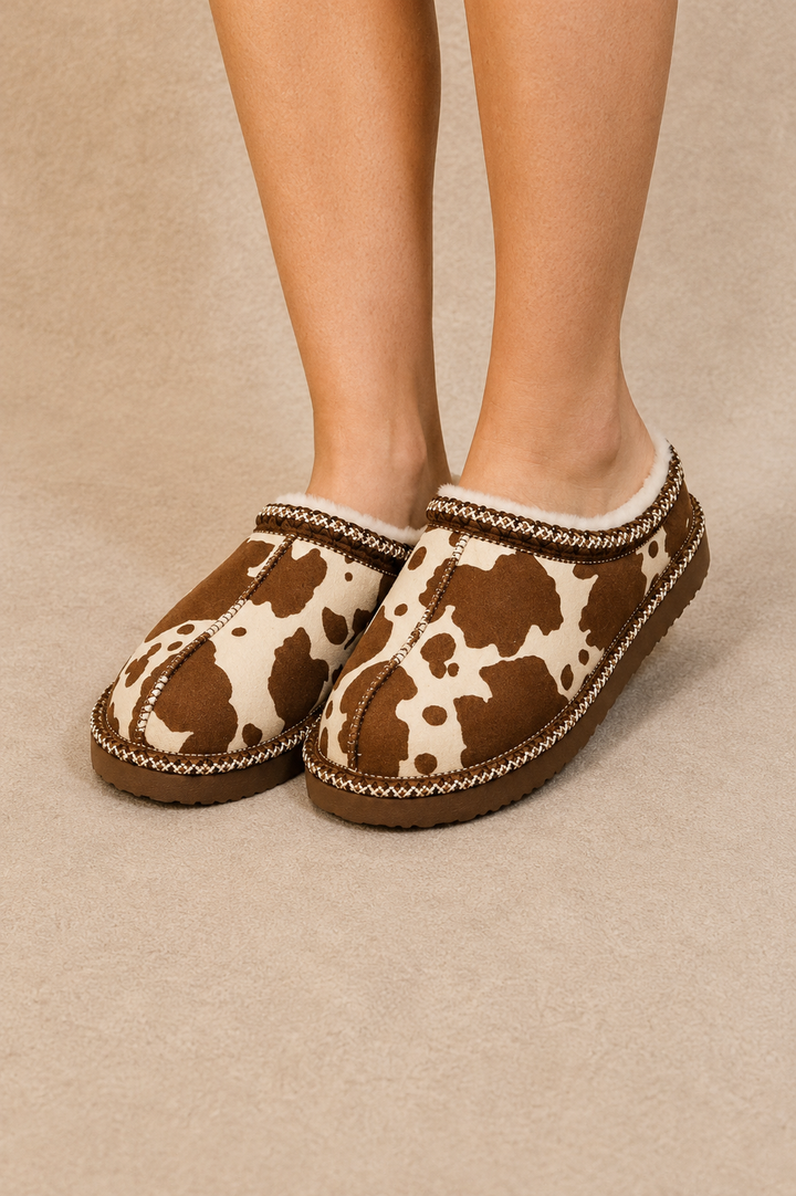 Georgina Cow Print Slippers