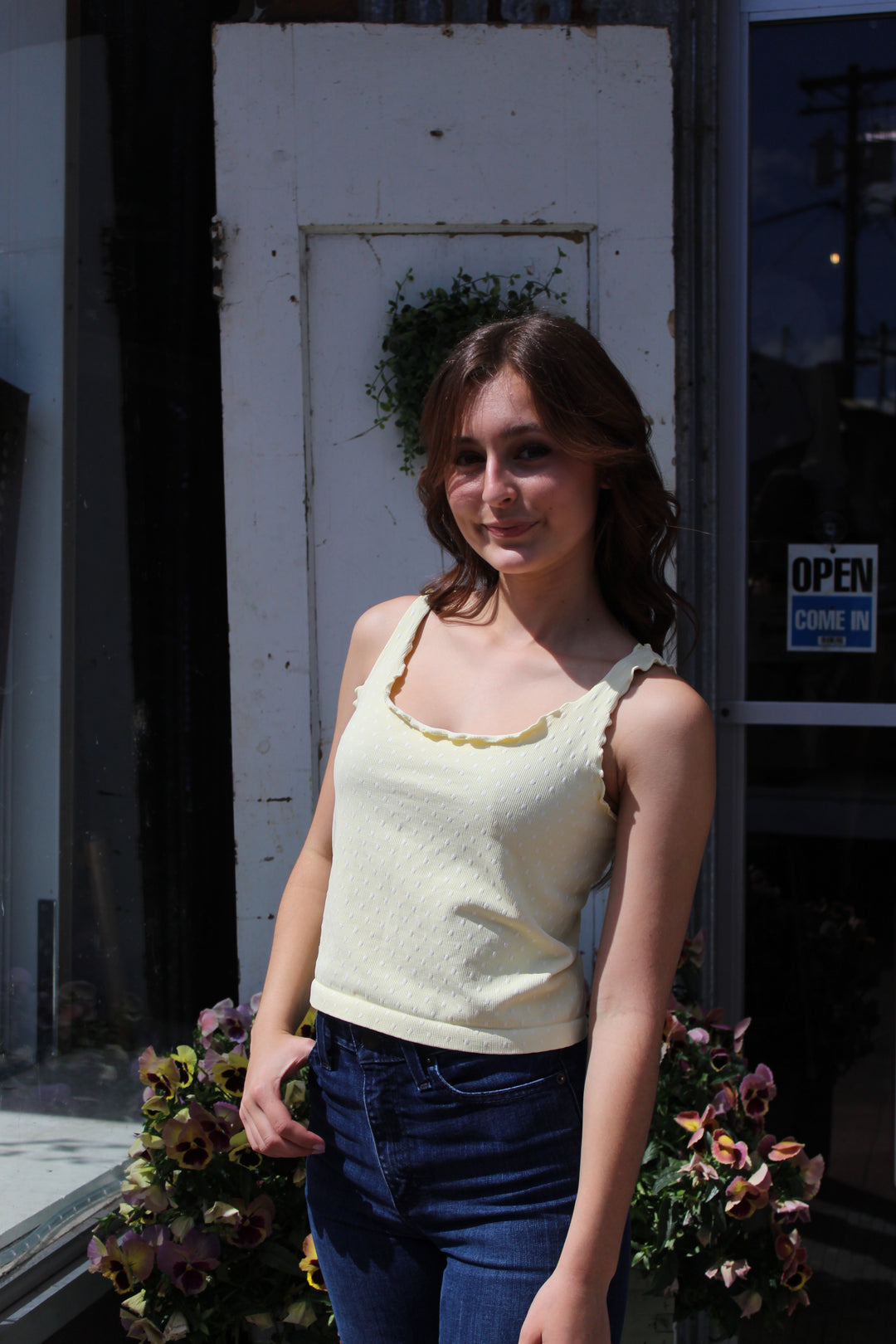 Polka Dot Edge Tank - Pale Banana
