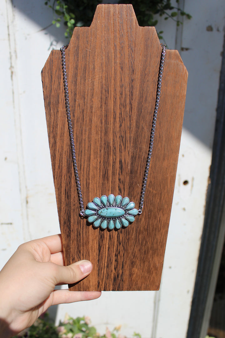 Large Western Turquoise Flower Necklace