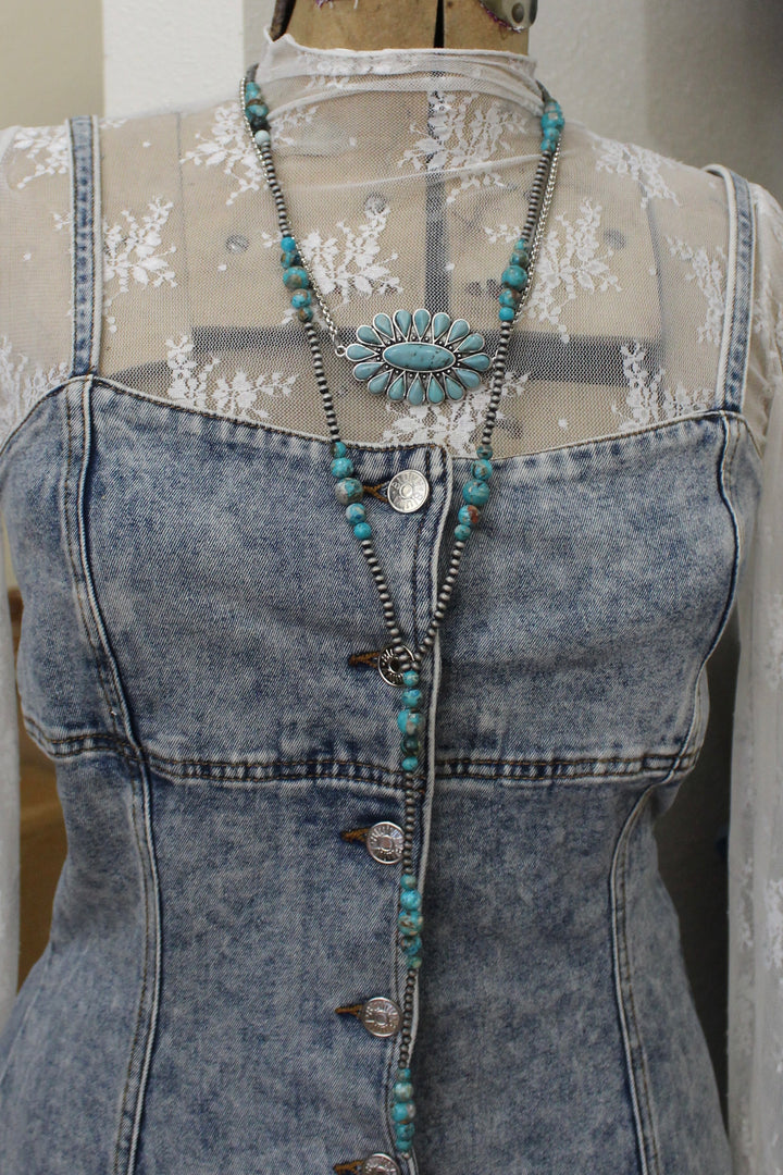 Large Western Turquoise Flower Necklace
