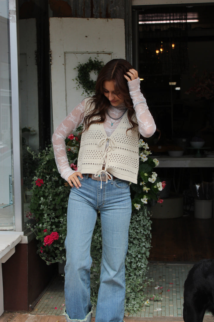 Knit Sweater Cotton Crochet Top - Natural