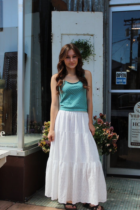 Polka Dot Edge Tank - Dusty Teal