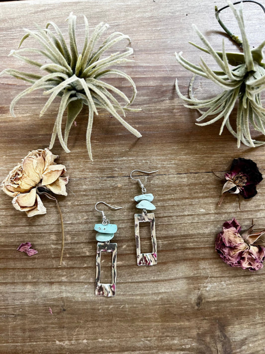 polish turquoise dangle earrings rectangle