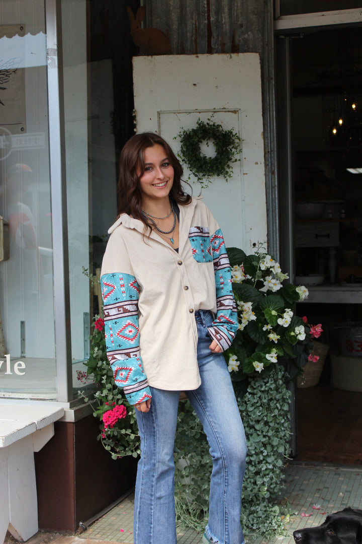 Ethnic Aztec Patchwork Corduroy Jacket