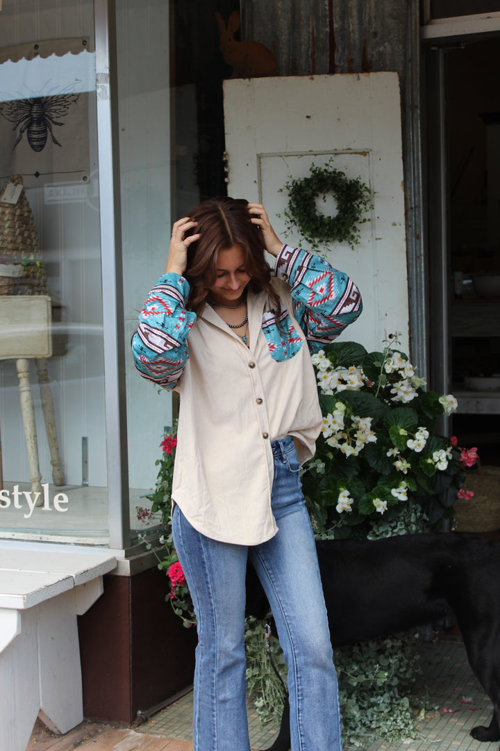 Ethnic Aztec Patchwork Corduroy Jacket