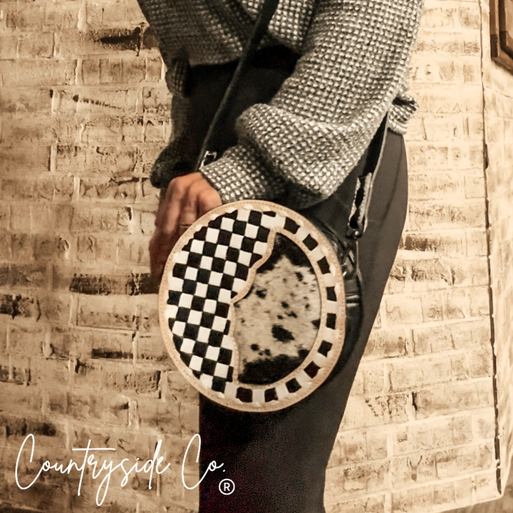 Emery Checkered &amp; Cowhide Canteen Purse