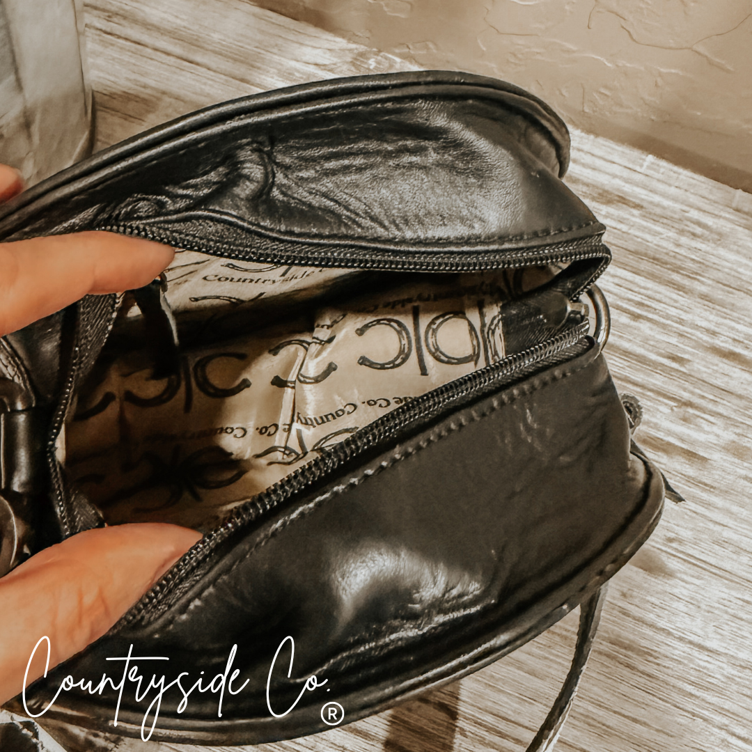 Emery Checkered &amp; Cowhide Canteen Purse